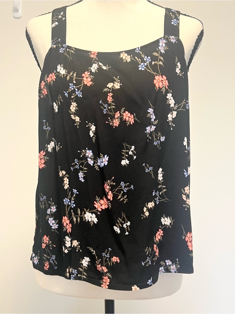 Black Floral Tank Top Women's Lightweight Summer Camisole